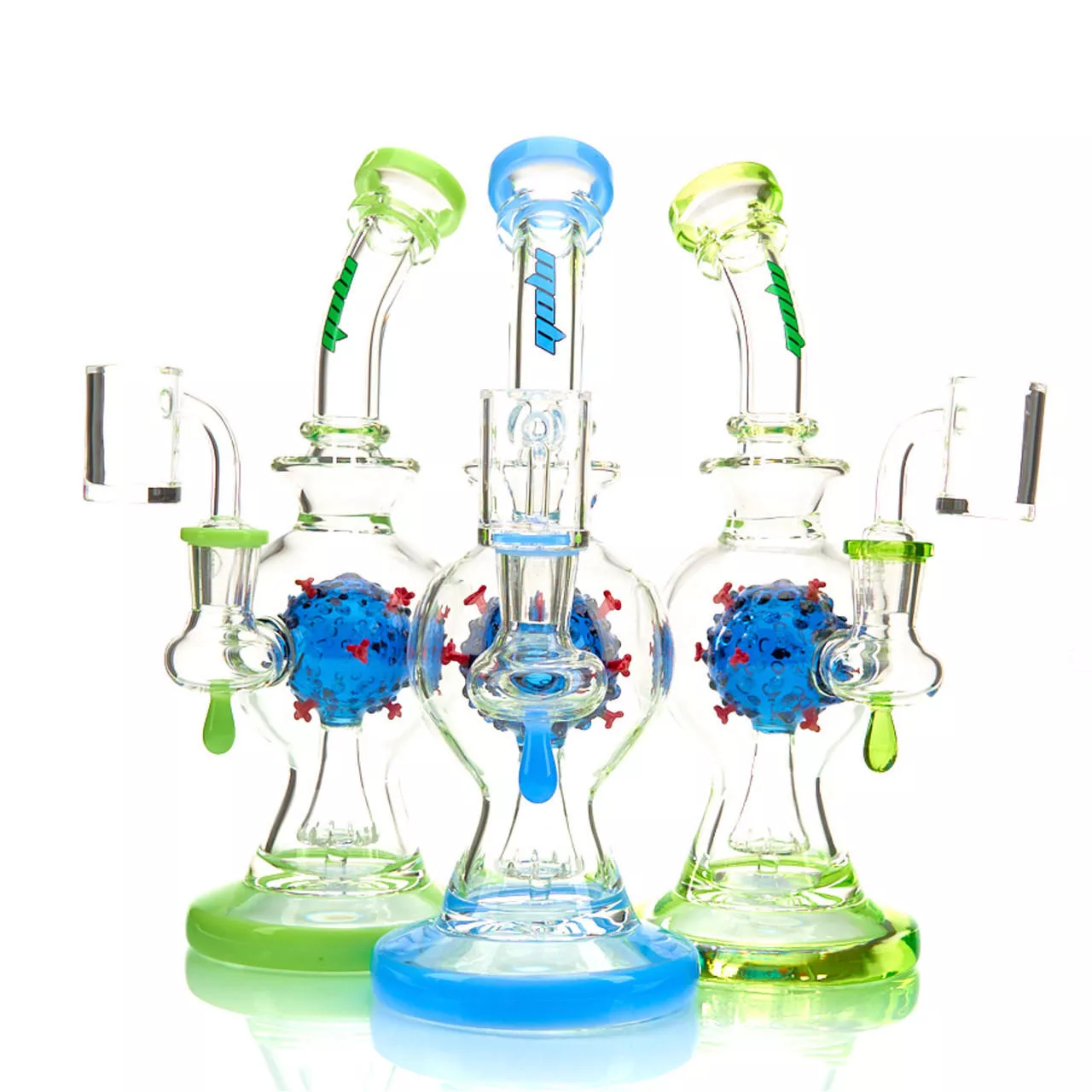 10″ Glass Virus Perc Dab Rig: Colored Accents – Assorted Colors