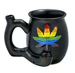 11oz. EMBOSSED LEAF MATT BLACK MUG – RAINBOW LEAF