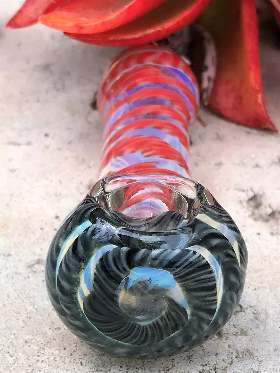 3.5” Fumed Glass Inside Swirl Design Spoon Pipe- Red & Black
