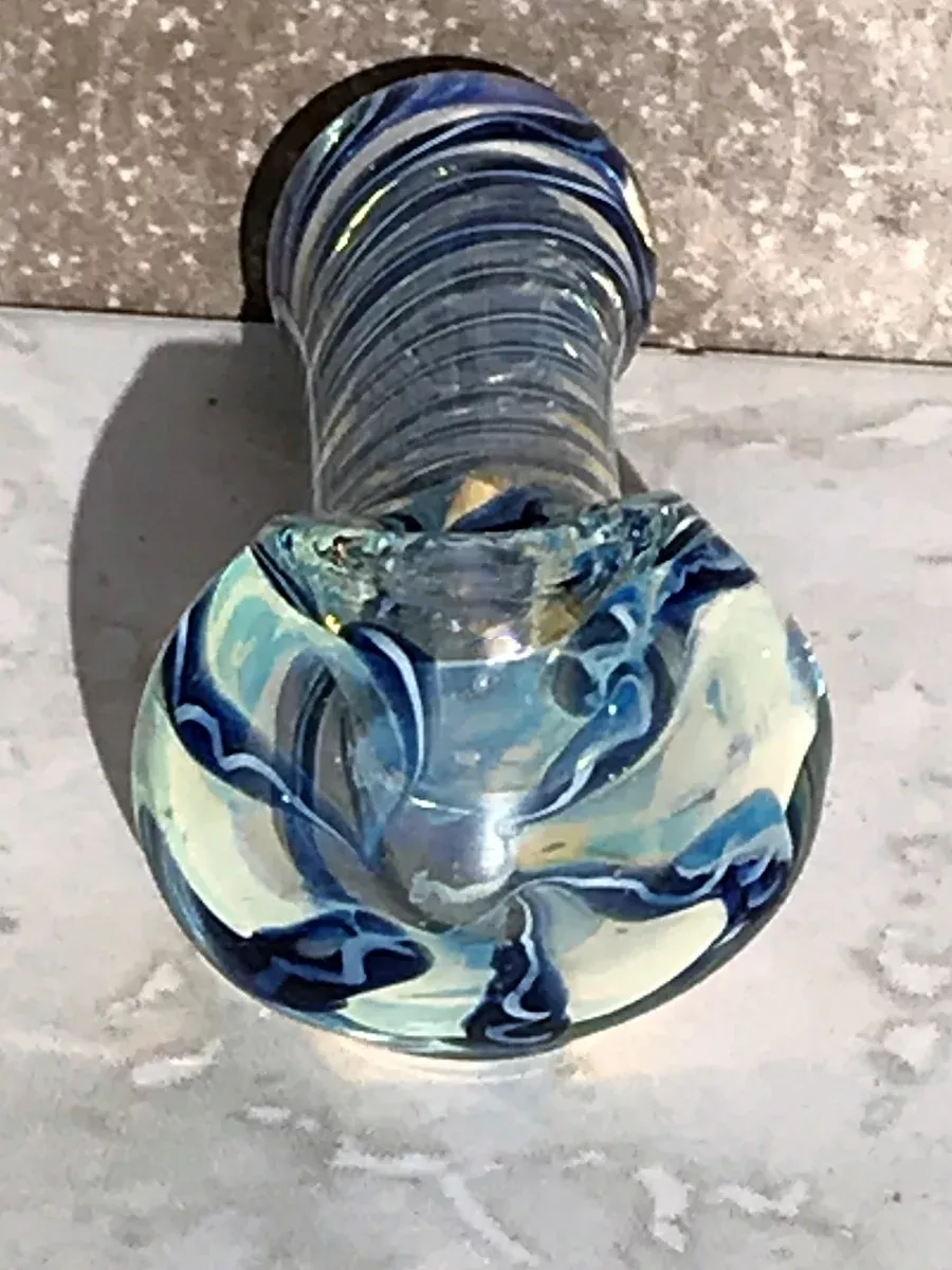 3.5" Spoon Pipe Fumed Thick Glass Blue Swirl