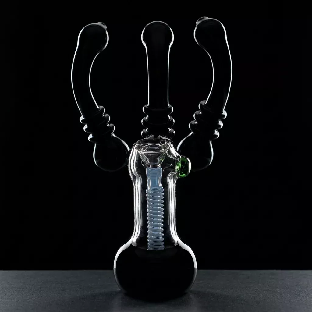 8" Black & Color Line Swirl Double Bubbler