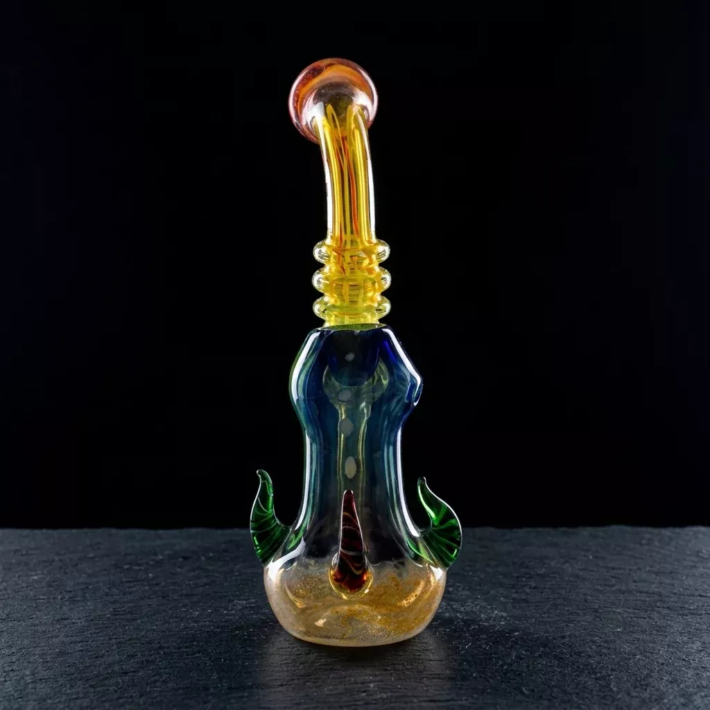 8" Multicolor Body Squiggle Line Neck Two-Tone Triple Horn Bubbler