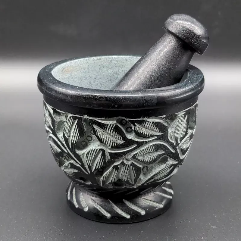 Carved Flower Soapstone Mortar & Pestle – 3 “x2.5 “