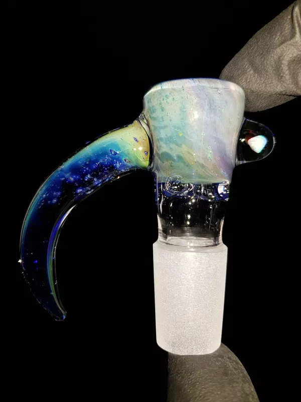 DZ GLASS – 18mm Heady Space Tech Slide w/ 4-Hole Bowl, Opal and Horn Handle – #8