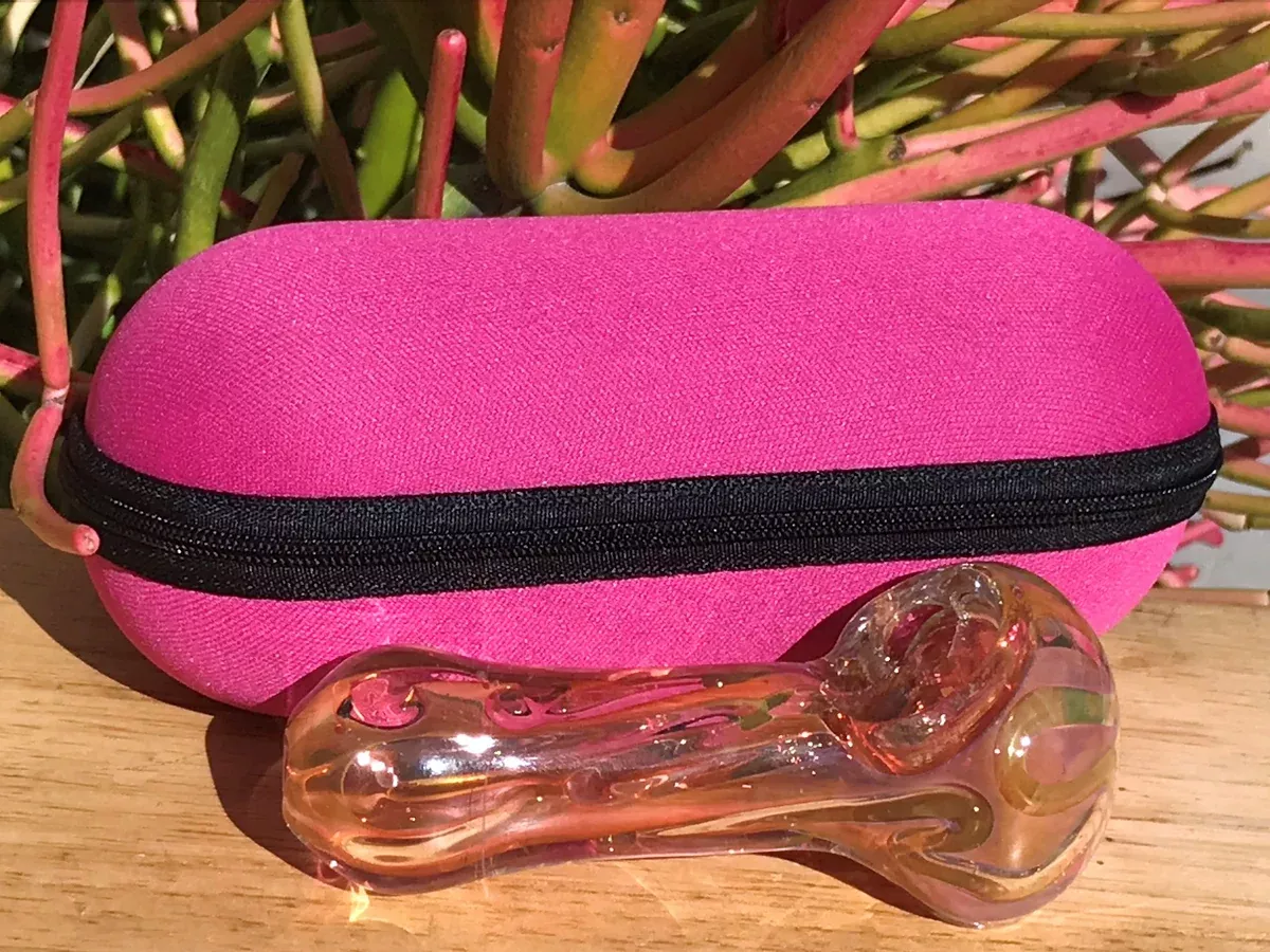 Elegant! 4.5" Gold/Pink Swirl Fumed Glass Handmade Best Hand Pipe Zipper Pouch