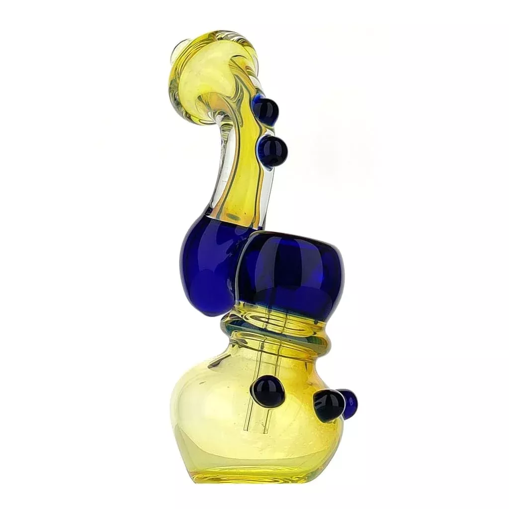 Gold Fumed Glass Bubbler with Green Accents and Water Chamber