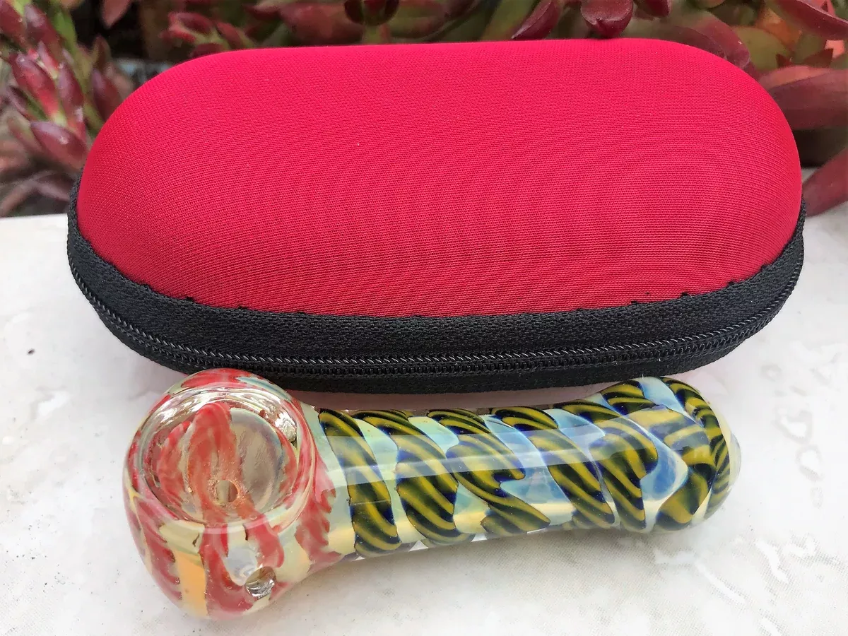 New! 3.5" Fumed Thick Glass Spoon Handmade Hand Pipe zipper padded hard case