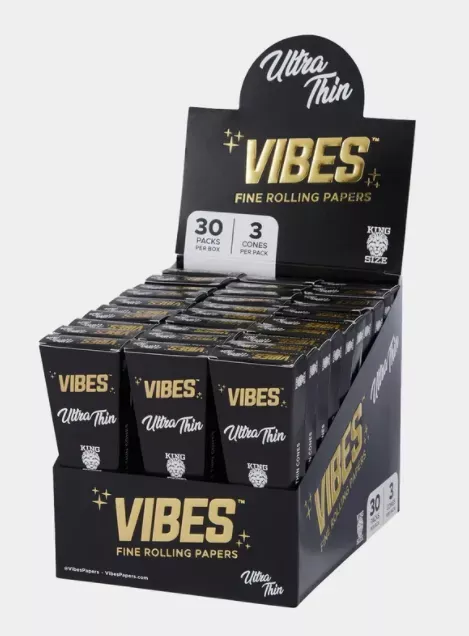 VIBES – 3pk King Size Ultra Thin Cones, 30ct Coffin