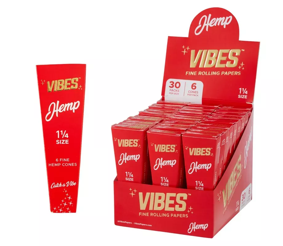 Vibes – Hemp 1 1/4 ” Size Cones (30packs of 6 Cone)