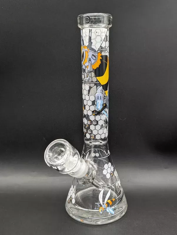 Wormhole Glass “Robo-Bees ” 11″ Clear Mini Beaker Bong
