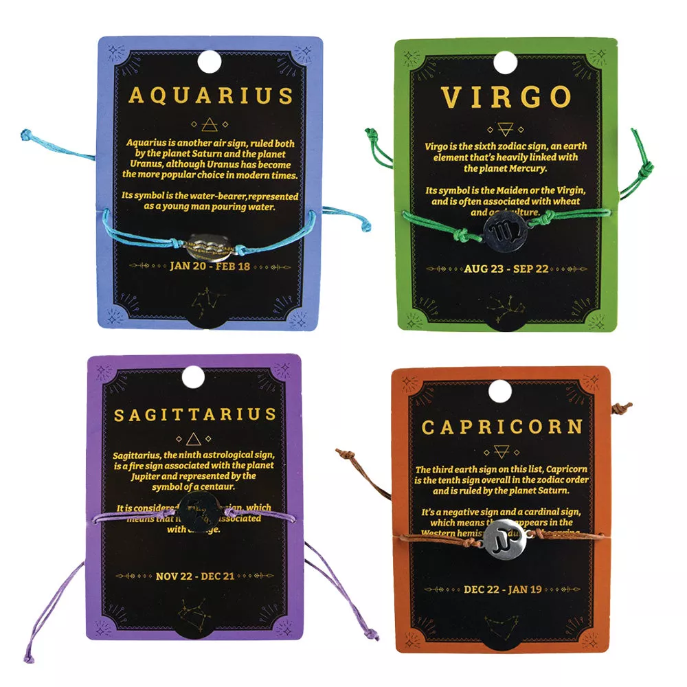 Zodiac Charm Bracelet | 12pc Display | Natural Hemp Fiber