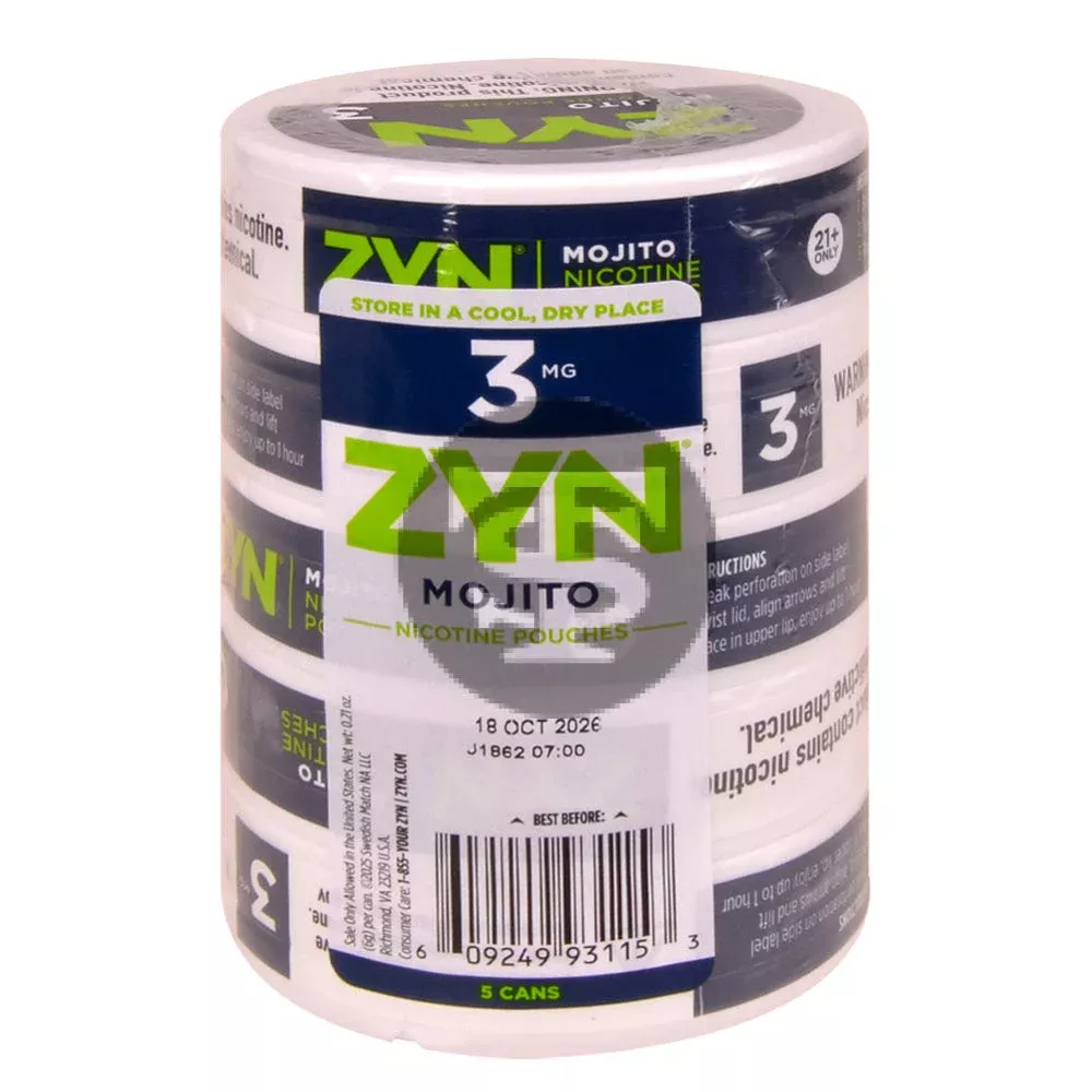 Zyn Nicotine pouches 3mg Mojito, 5 cans