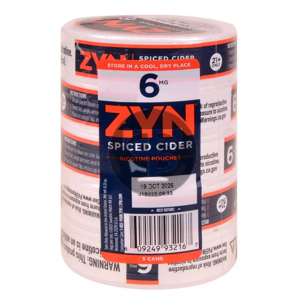 Zyn Nicotine pouches 6mg Spiced Cider, 5 cans